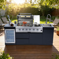 85-Inch 4-Burner 72000 BTU Deluxe Stainless Steel Gas Outdoor Kitchen Bar Barbecue Island Grill  + Wine Cooler Compact Refrigerator + Rotisserie + Stainless Steel Countert + Storage Cabinets & Drawers