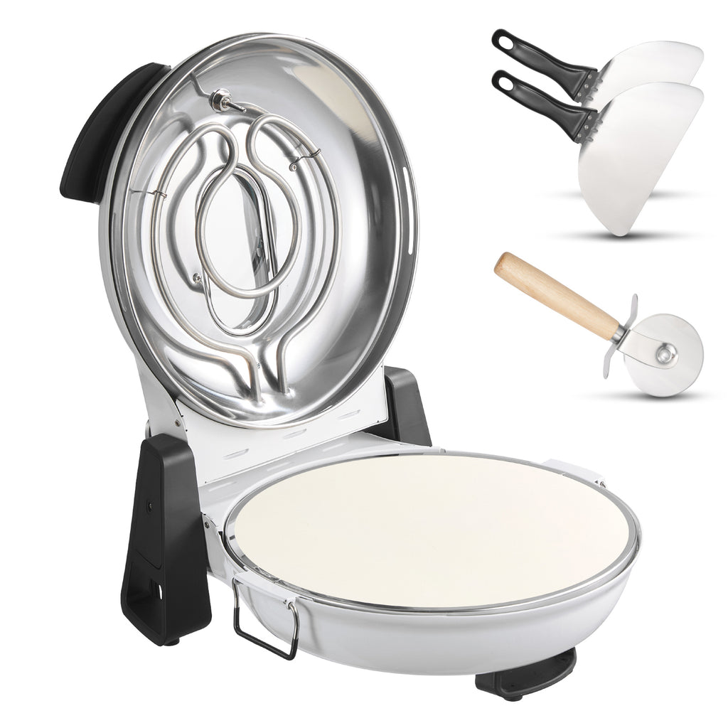 Pizza Oven, 12 in Electric Pizza Maker, 1200W Electric Pizzas Cooker with Cordierite Stone, 5-Mode Temperature Control, Viewing Window for Precise Cooking, Heats up to 788 ˚F, for Home (White)