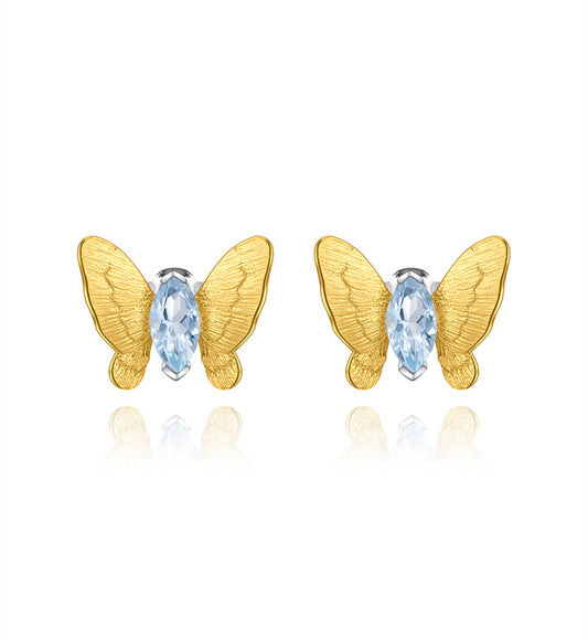 Butterfly Ear Studs-Natural Blue Topaz-Amethyst