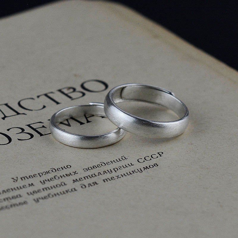 Curved matte sterling silver couple ring handmade