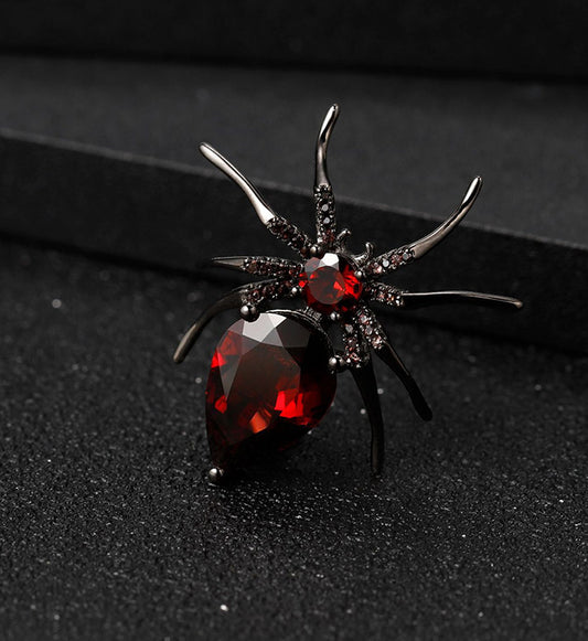 Spider brooch Natural Amethyst-Smoky Quartz-Garnet